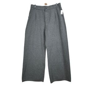 GAP Women Wide Leg Pleated Knit Sweater Pants Charcoal Gray Size L New With Tags